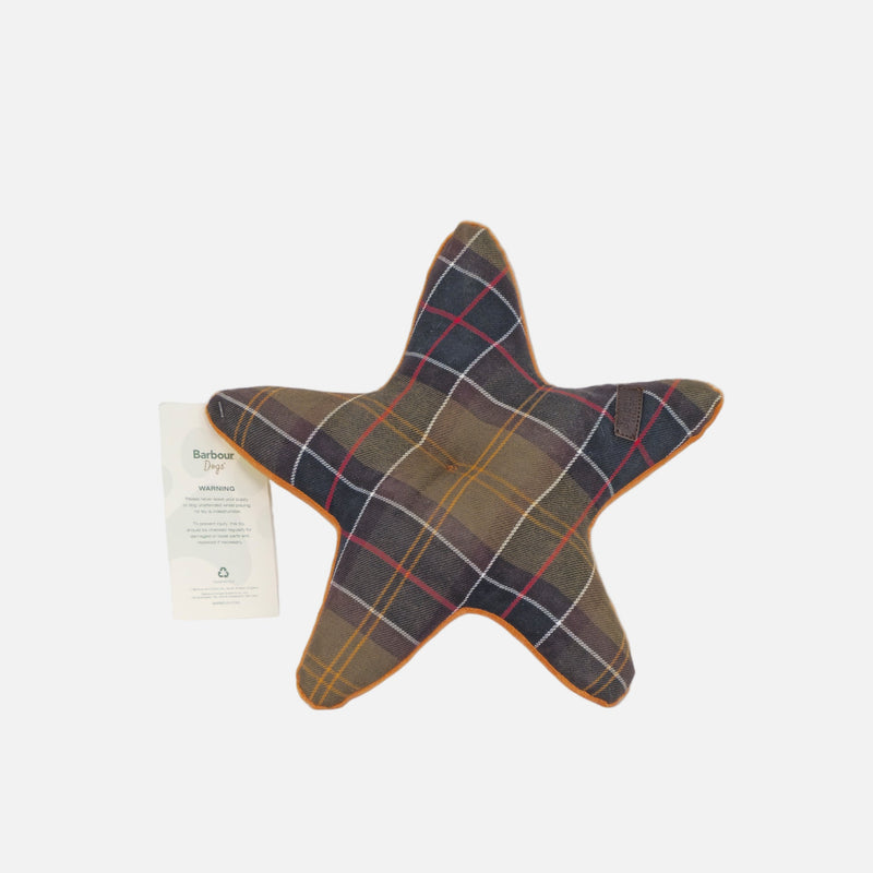 Star-shaped pillow with plaid pattern on a white background