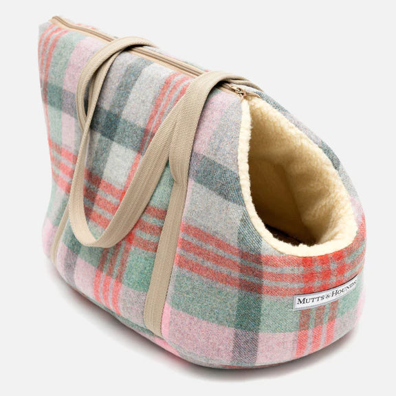 Macaroon Check Tweed Dog Carrier - Mutts & Hounds