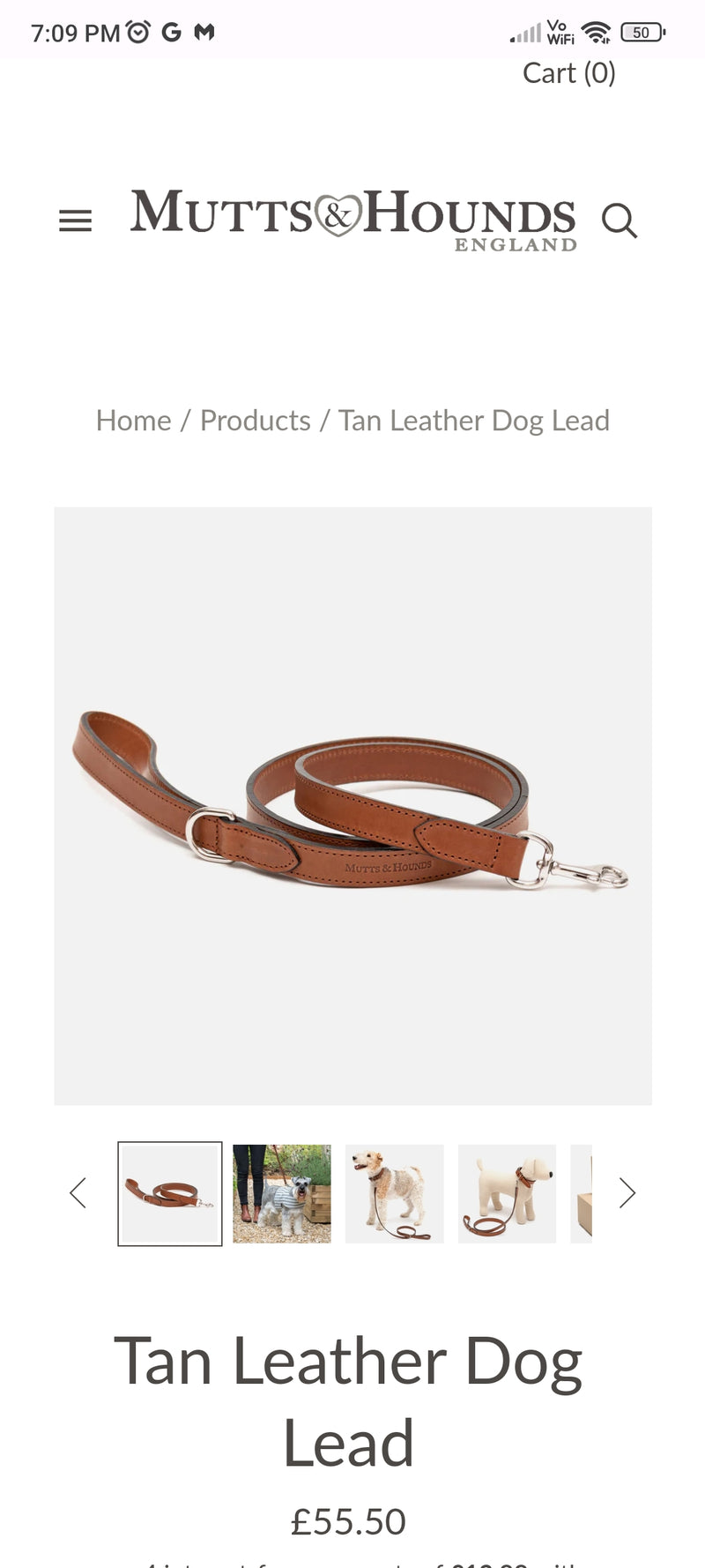 Tan Leather Dog Lead

- Mutts & Hounds