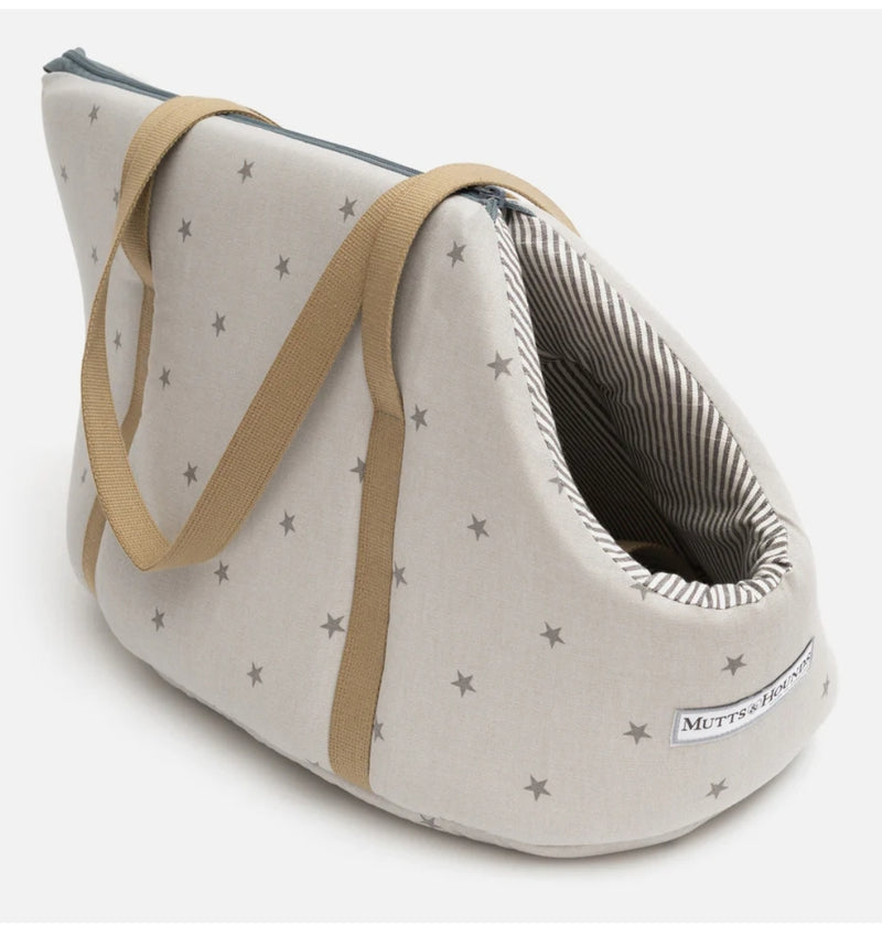 Grey Stars & Charcoal Stripe Dog Carrier - Mutts & Hounds