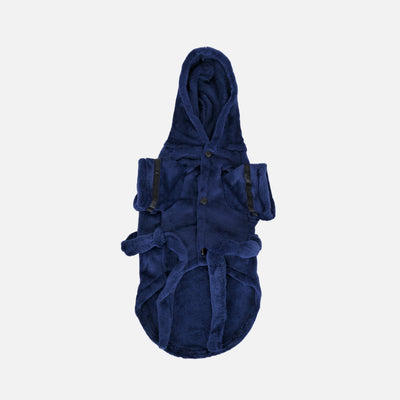 Blue hooded baathrobe on a white background