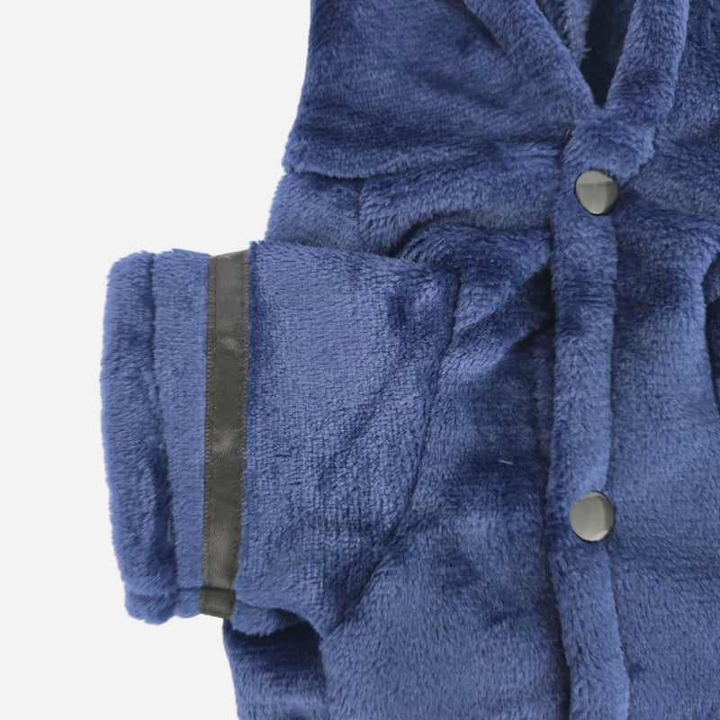 Blue robe with buttons on a light gray background