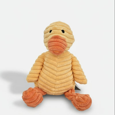 Soft textured duck dog toy with squeaker. Lightweight, gentle on teeth, and perfect for everyday indoor play.