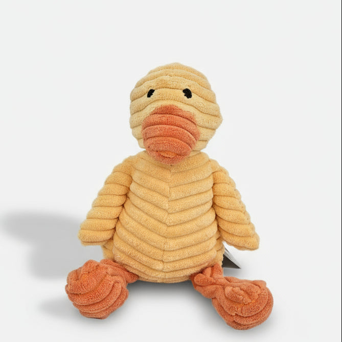 Soft textured duck dog toy with squeaker. Lightweight, gentle on teeth, and perfect for everyday indoor play.