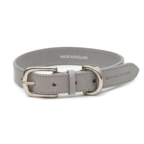 Grey Leather Dog Collar - Mutts & Hounds